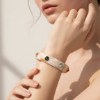 Marble Resin Bangle Bracelet With Gemstone Accents