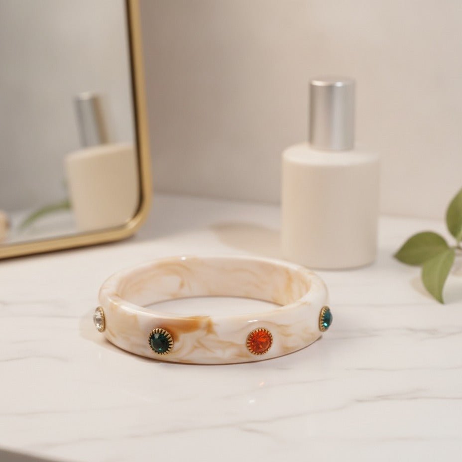 Marble Resin Bangle Bracelet With Gemstone Accents – jewelry (view 2)