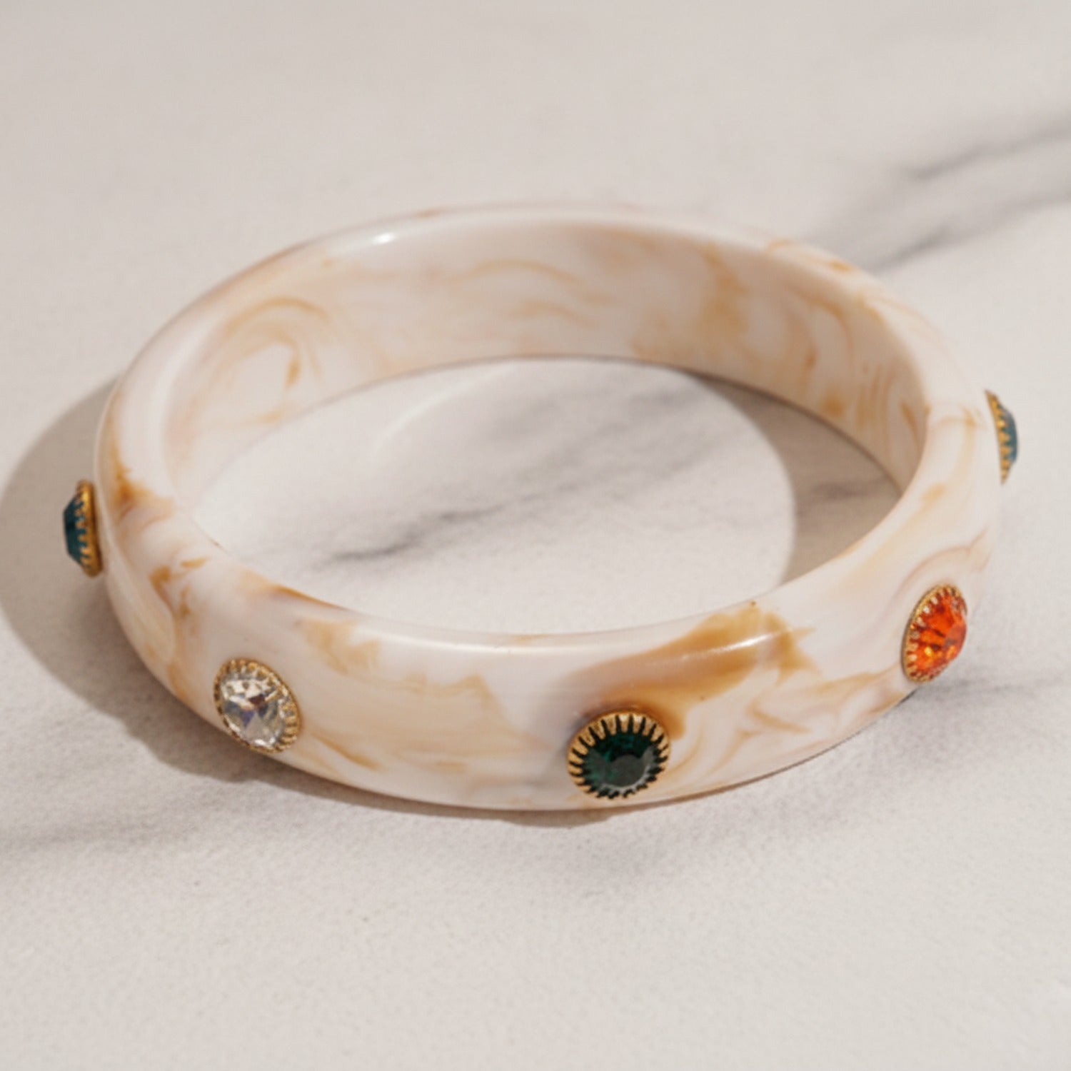 Marble Resin Bangle Bracelet With Gemstone Accents