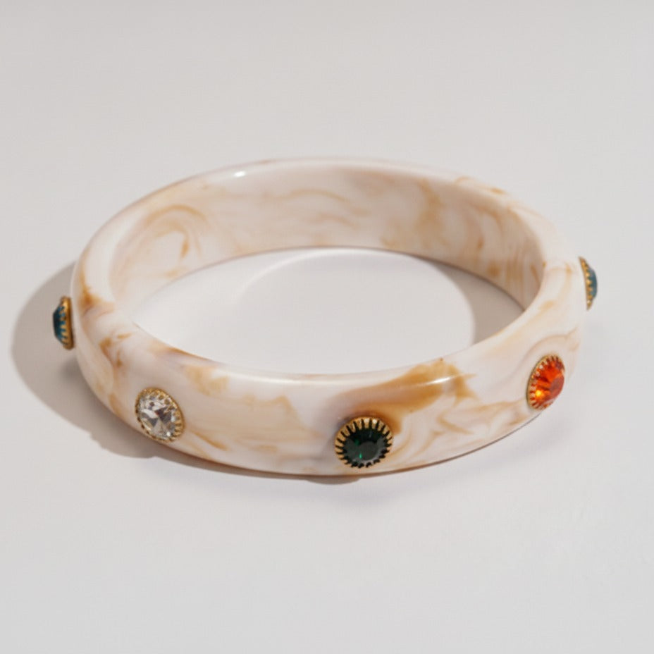 Marble Resin Bangle Bracelet With Gemstone Accents – jewelry (view 1)