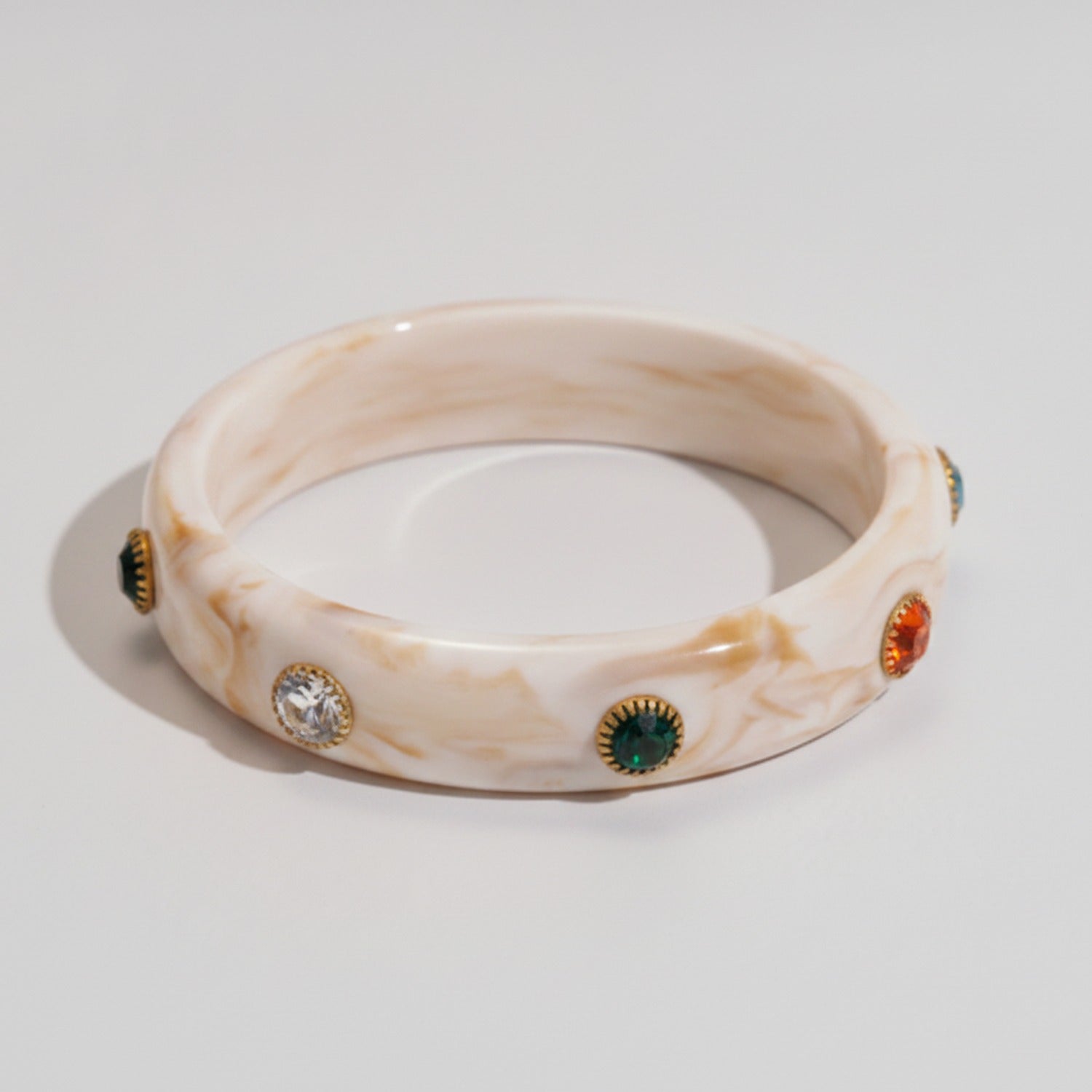 Marble Resin Bangle Bracelet With Gemstone Accents