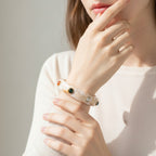 Marble Resin Bangle Bracelet With Gemstone Accents – jewelry (view 3)