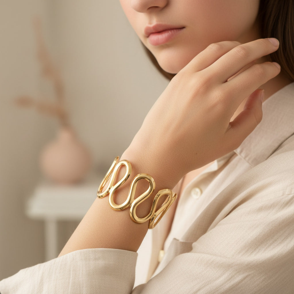 Gold Chunky Loop Statement Cuff Bracelet