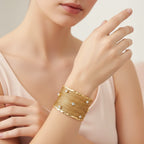 Gold Textured Rhinestone Cuff Bracelet