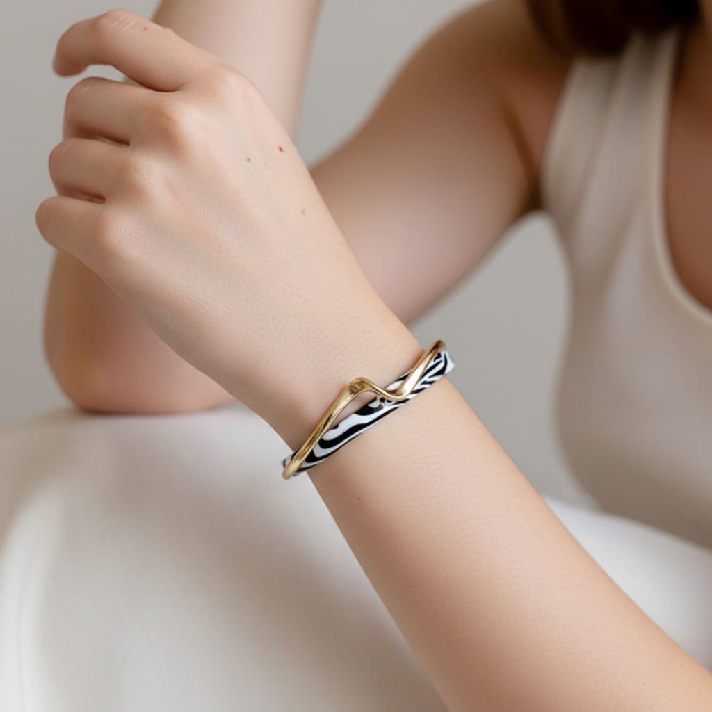 Zebra Stripe Gold Cuff Bracelet