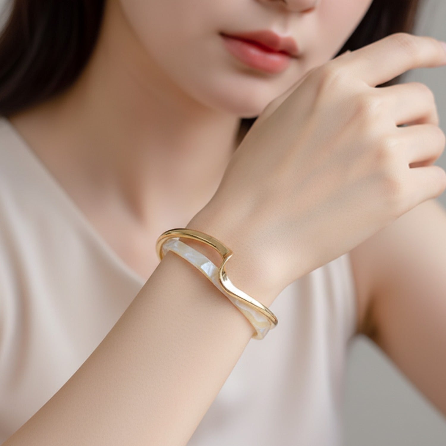 Twisted Gold And Pearl Cuff Bracelet