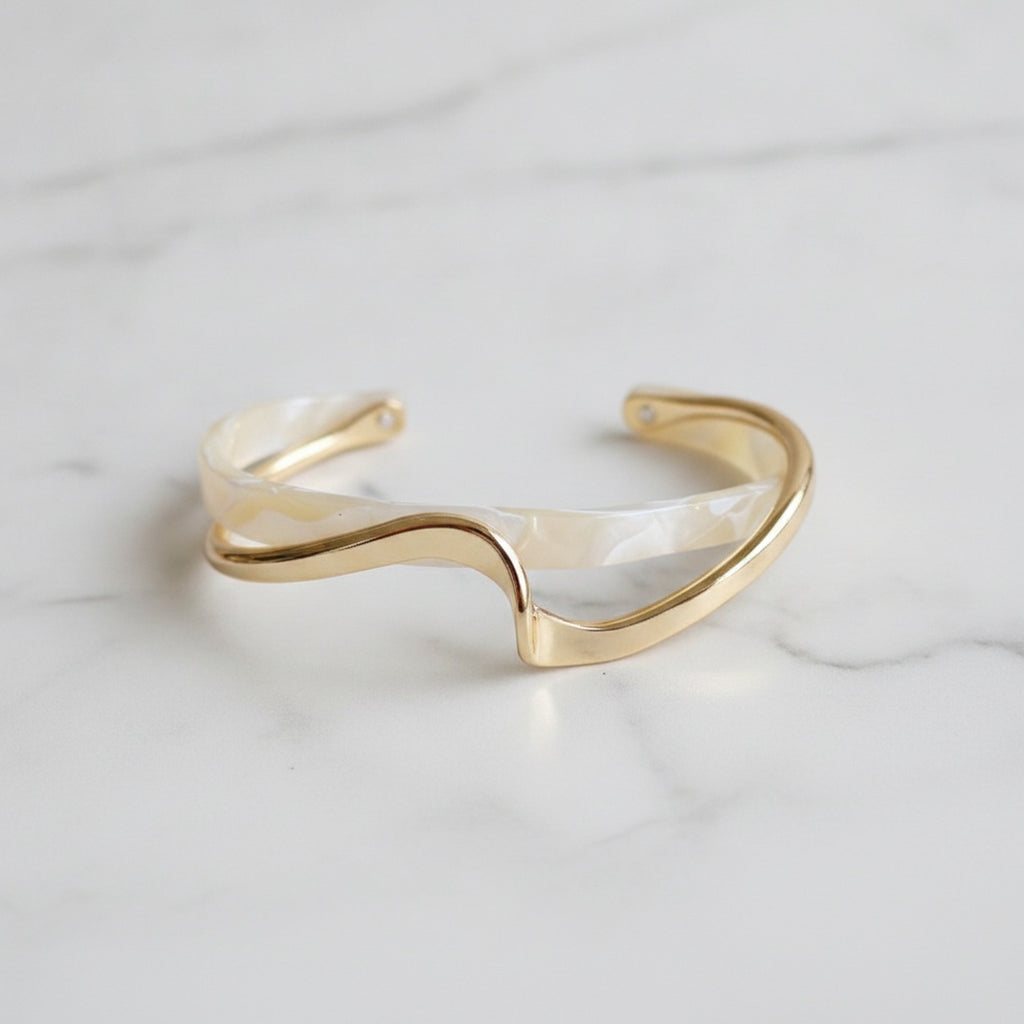Twisted Gold And Pearl Cuff Bracelet – jewelry (view 2)