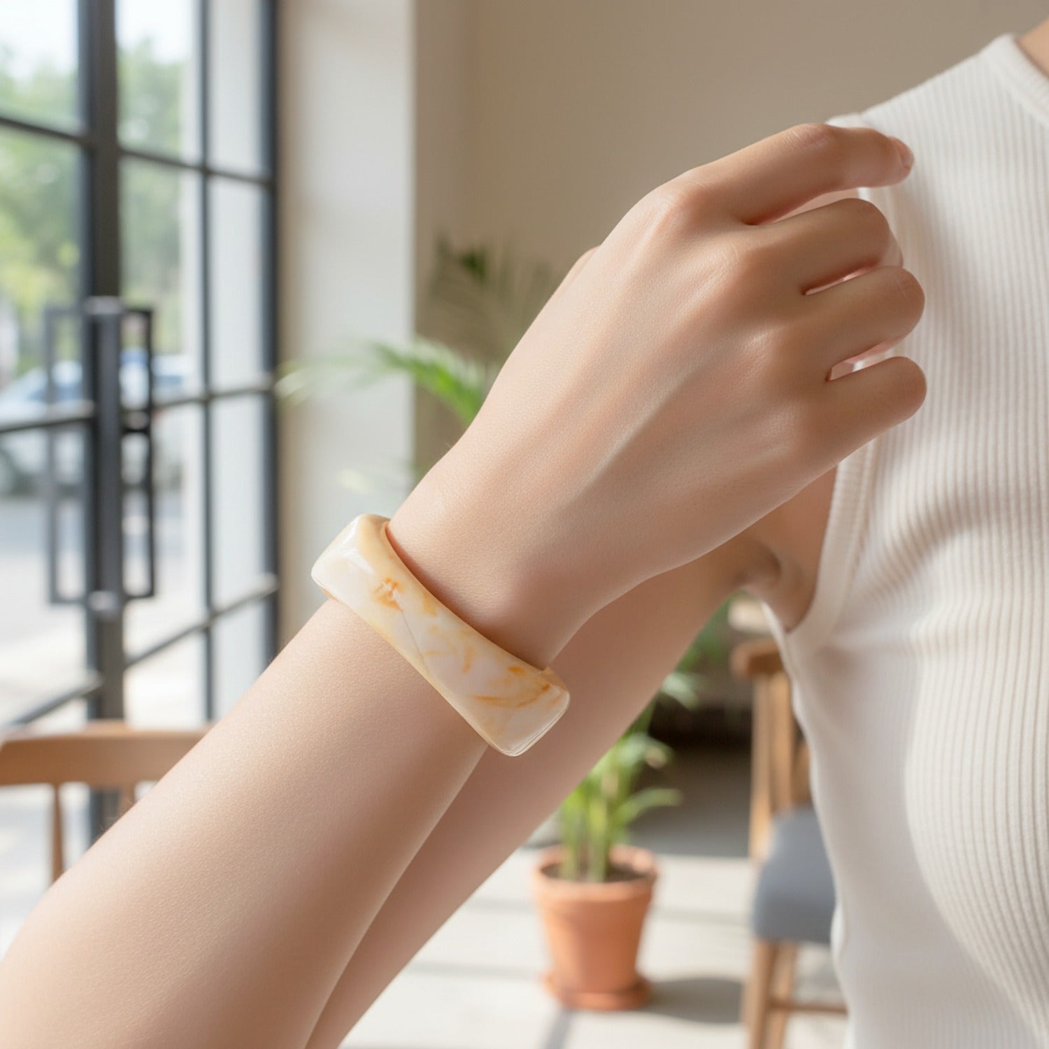 Cream Marble Stone Resin Ring Bracelet