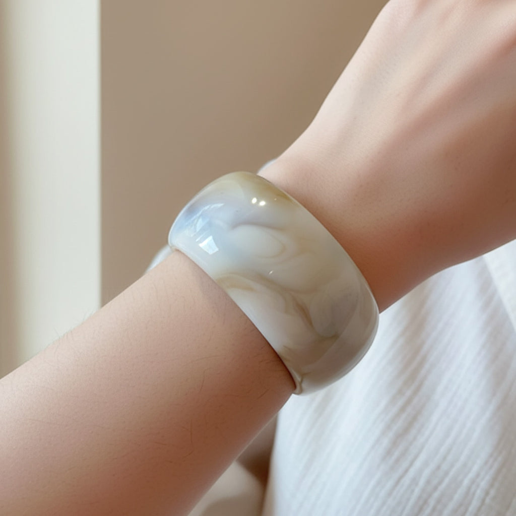 Marble Stone Chunky Wide Band Ring