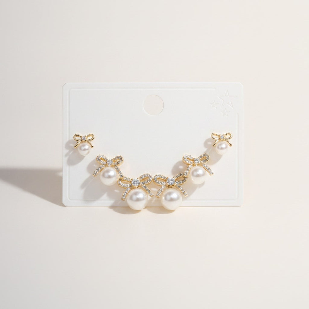 Elegant Pearl Bow Stud & Crawler Earring Set – jewelry (view 1)