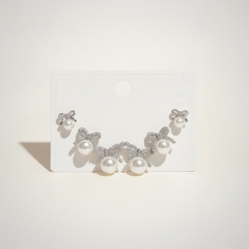 Elegant Pearl Bow Stud & Crawler Earring Set – jewelry (view 2)