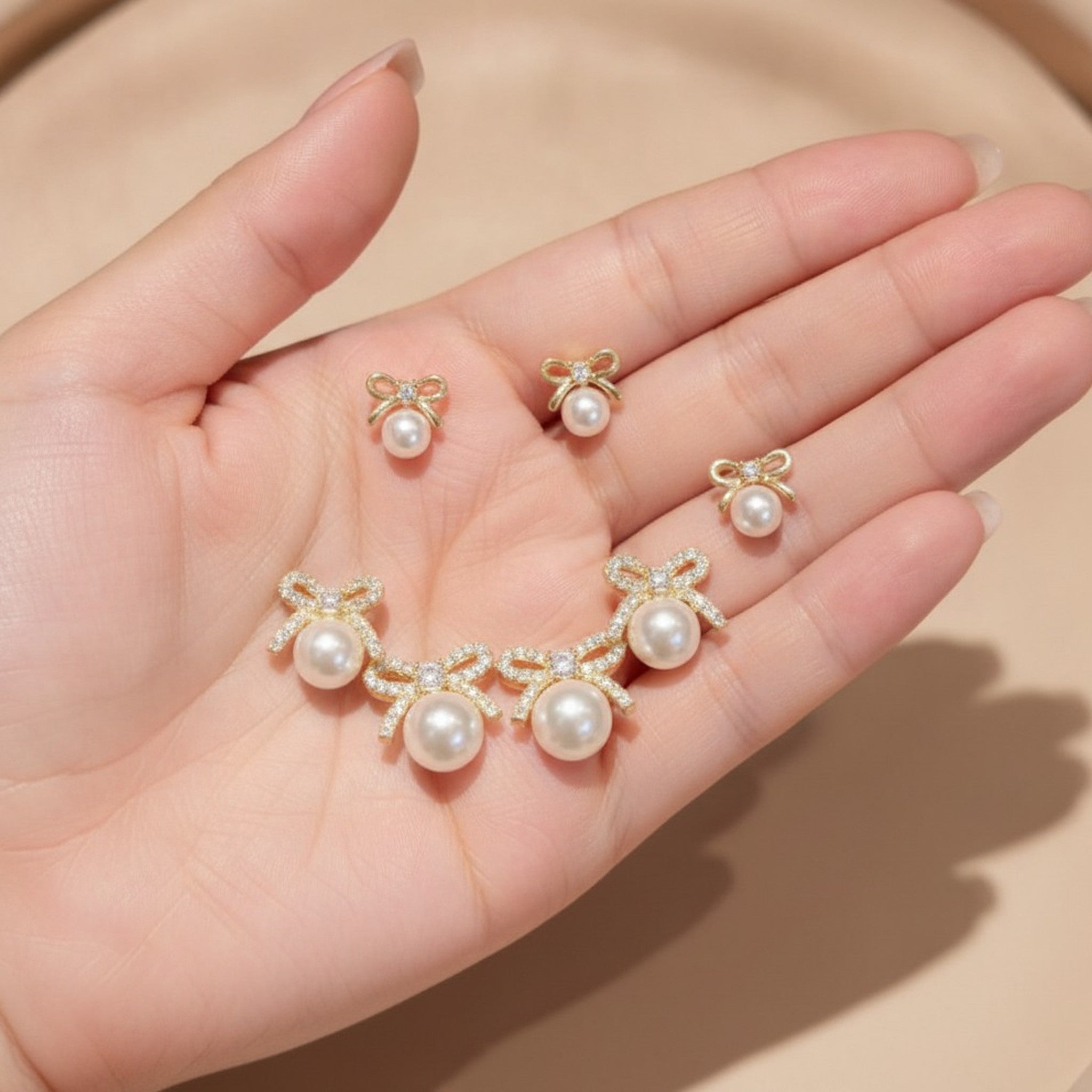 Elegant Pearl Bow Stud & Crawler Earring Set – jewelry (view 4)