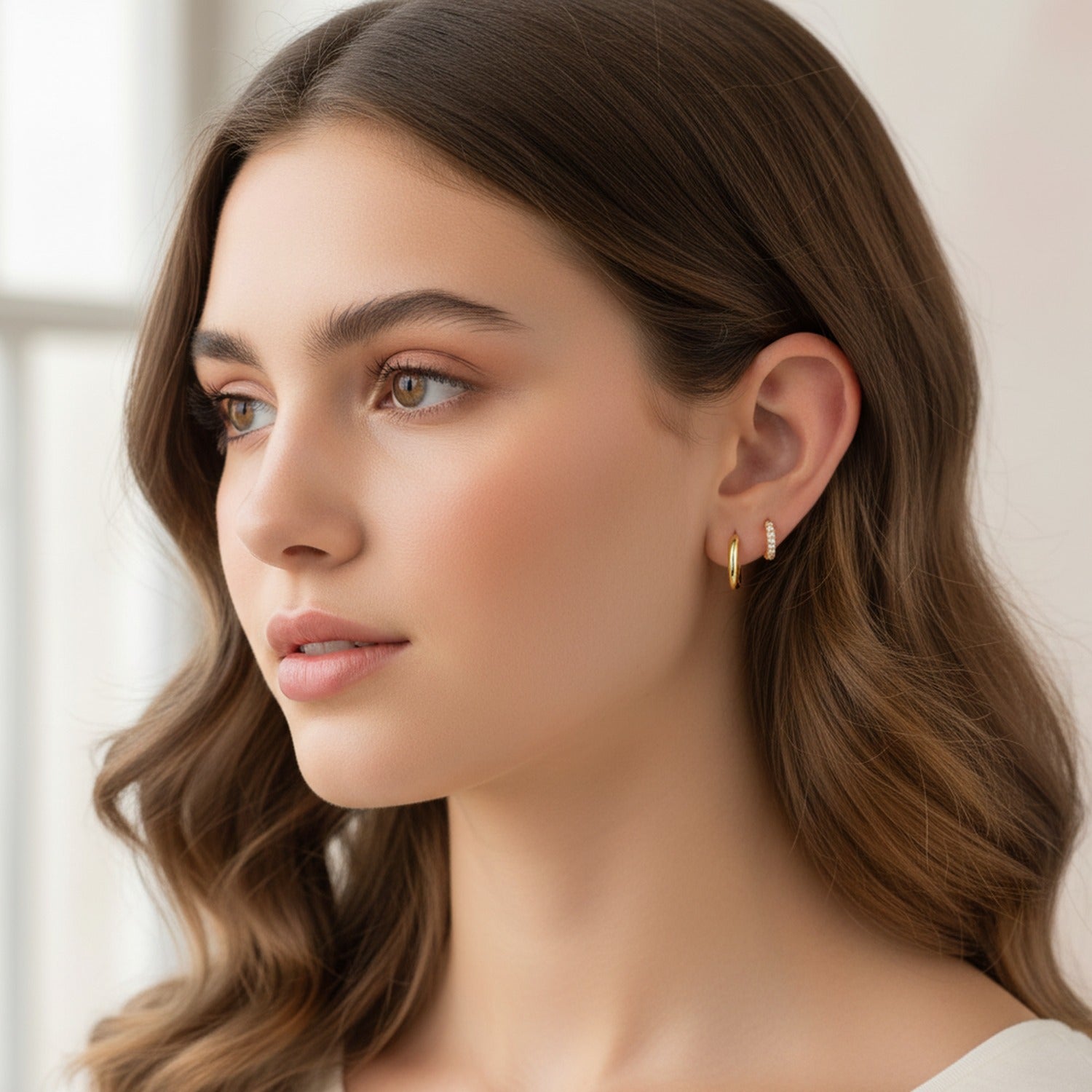 Gold Huggie Hoop Earrings With Rhinestones