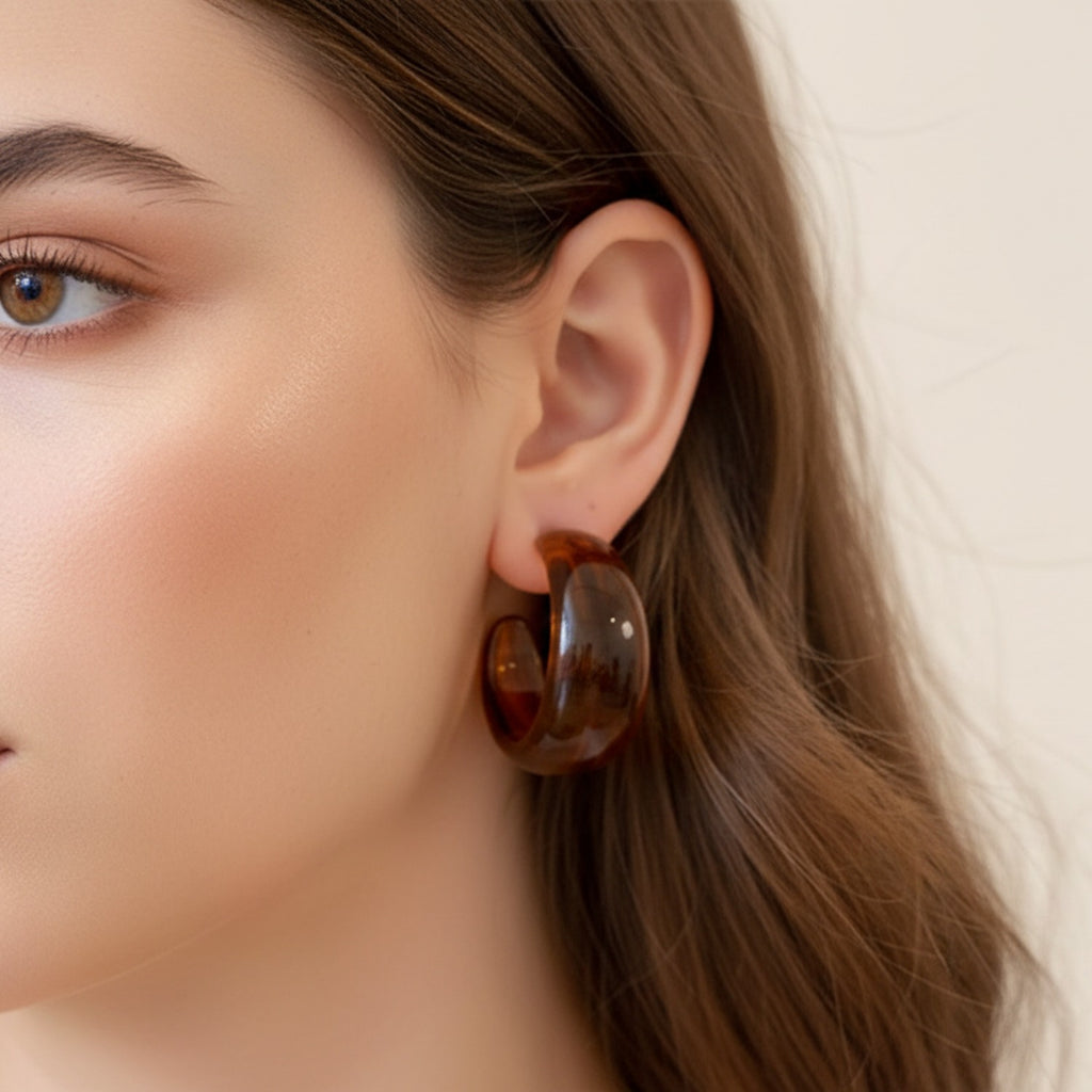 Amber Tortoiseshell Dome Resin Stud Earrings