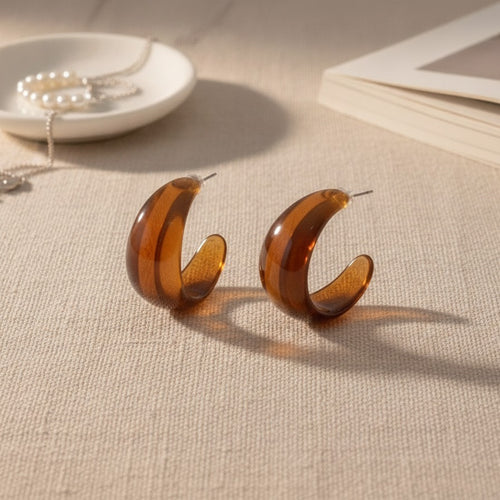 Amber Tortoiseshell Dome Resin Stud Earrings – jewelry (view 2)