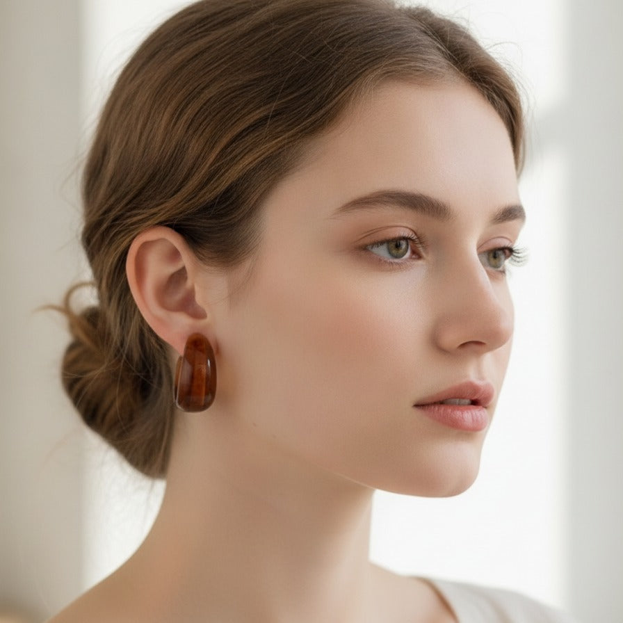 Amber Tortoiseshell Dome Resin Stud Earrings – jewelry (view 3)