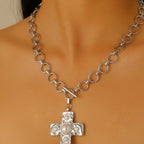 Pearl Cross Chain Necklace Earring Set