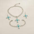 Turquoise Cross Pendant Chain Necklace Earring Set – jewelry (view 1)