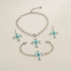 Turquoise Cross Pendant Chain Necklace Earring Set – jewelry (view 1)