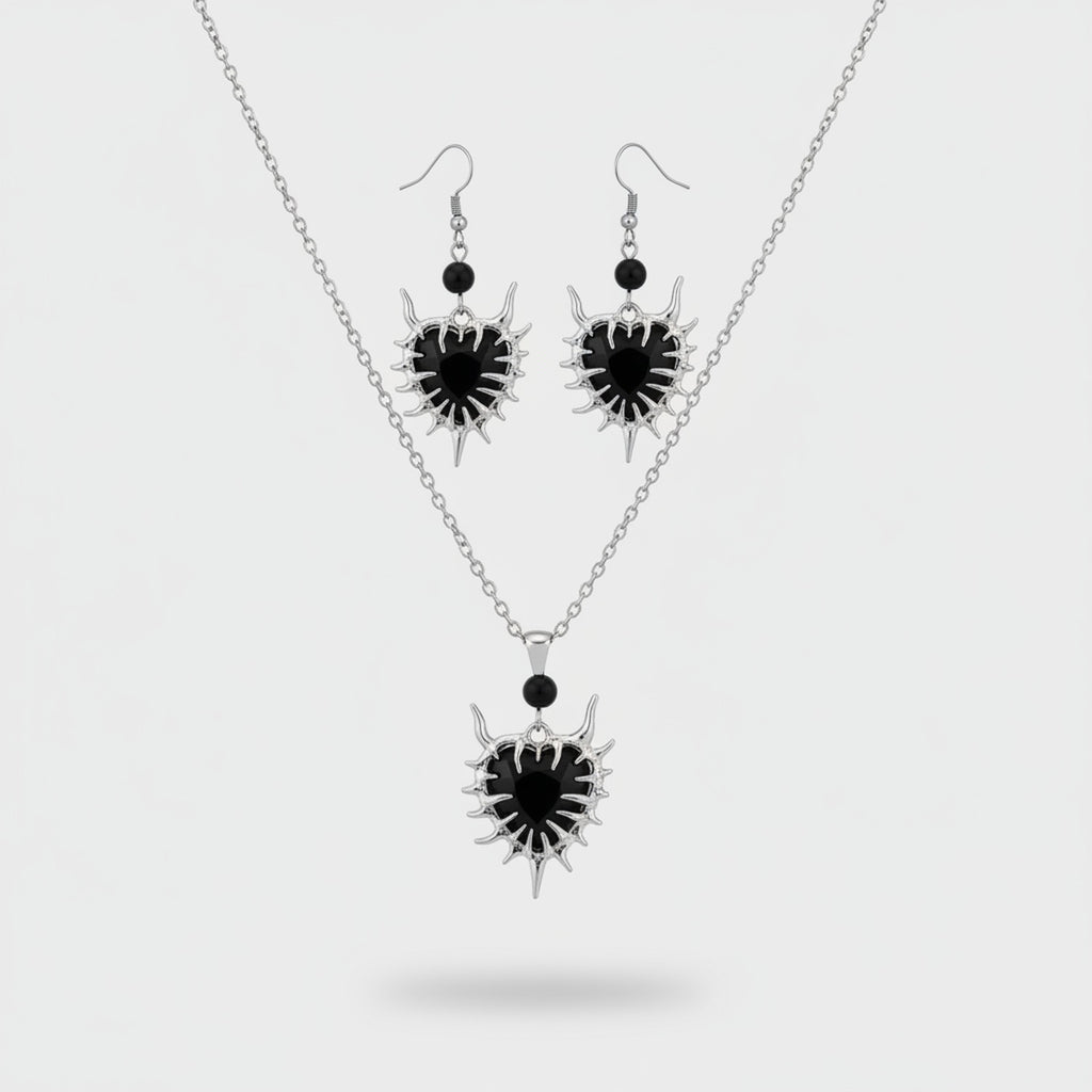 Black Spiked Heart Pendant Jewelry Set