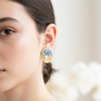 Pearl Flower Enamel Oval Stud Earrings