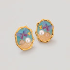 Pearl Flower Enamel Oval Stud Earrings - Jianyou Accessories 2 – jewelry (view 1)