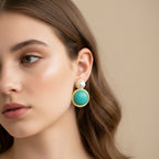 Pearl Flower Enamel Oval Stud Earrings