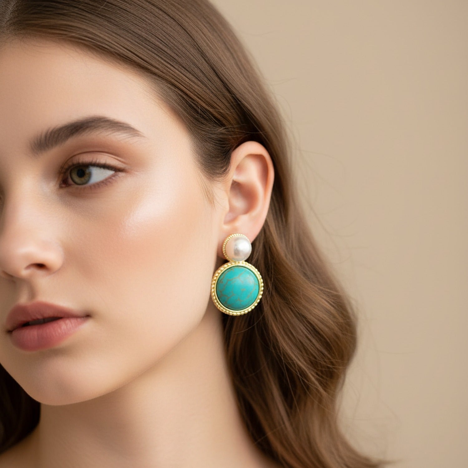 Pearl Flower Enamel Oval Stud Earrings