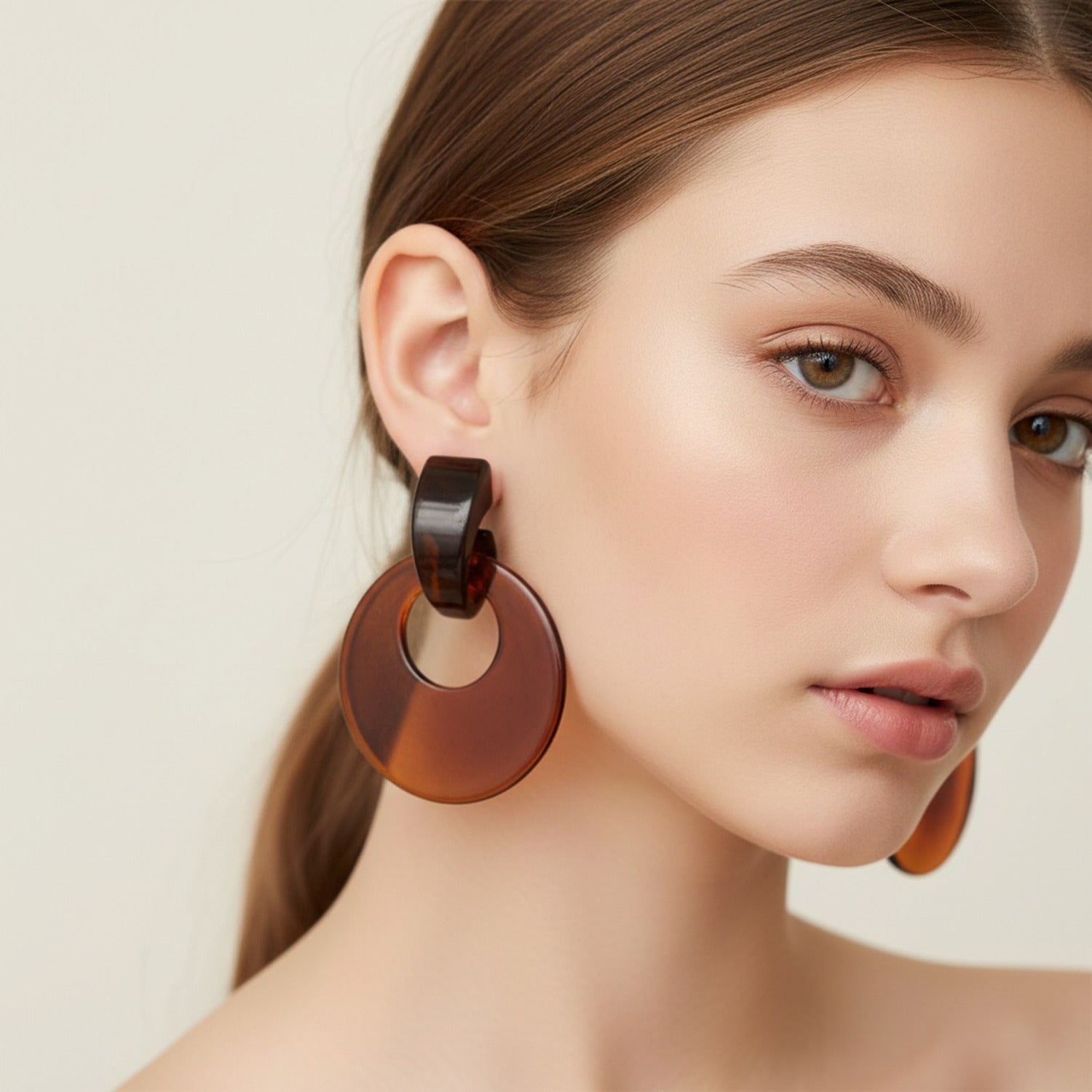 Tortoiseshell Resin Hoop Drop Earrings