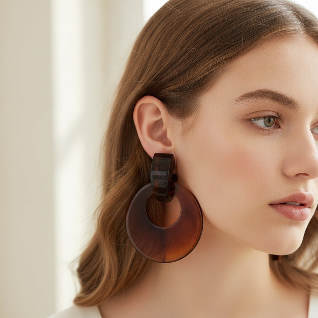 Tortoiseshell Resin Hoop Drop Earrings - Jianyou Accessories
