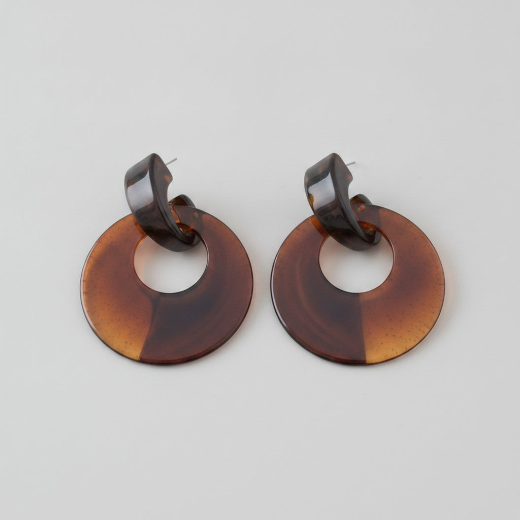 Tortoiseshell Resin Hoop Drop Earrings - Jianyou Accessories