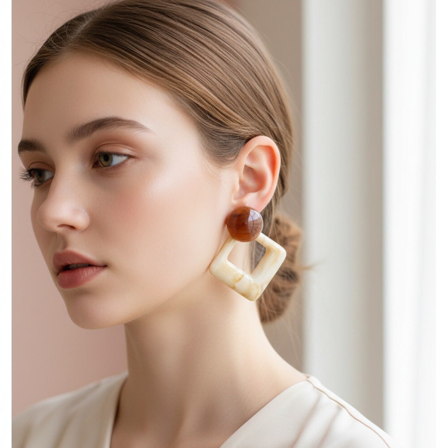 Tortoiseshell Resin Hoop Drop Earrings