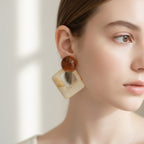 Tortoiseshell Resin Hoop Drop Earrings - Jianyou Accessories 2 – jewelry (view 2)