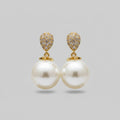 Pearl Drop Earrings With Rhinestone Caps