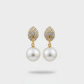 Pearl Drop Earrings With Rhinestone Leaf Studs