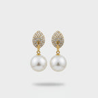 Pearl Drop Earrings With Rhinestone Leaf Studs