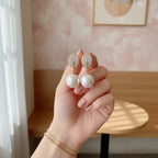 Pearl Drop Earrings With Rhinestone Leaf Studs