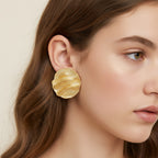 Gold Textured Square Statement Earrings