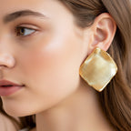 Gold Textured Square Statement Earrings