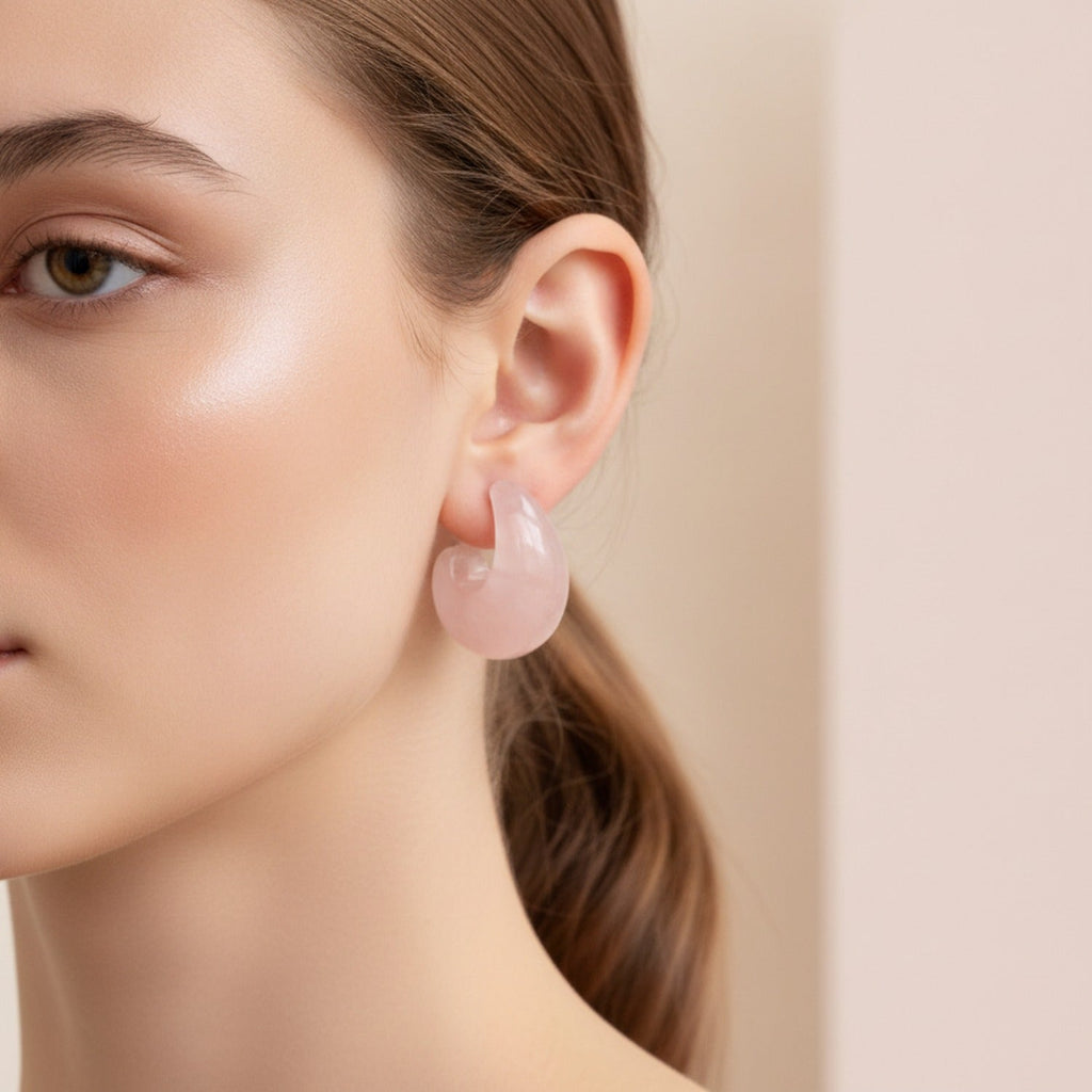 Resin Chunky Crescent Moon Hoop Earrings - Jianyou Accessories