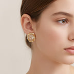 Gold Textured Oval Chunky Stud Earrings