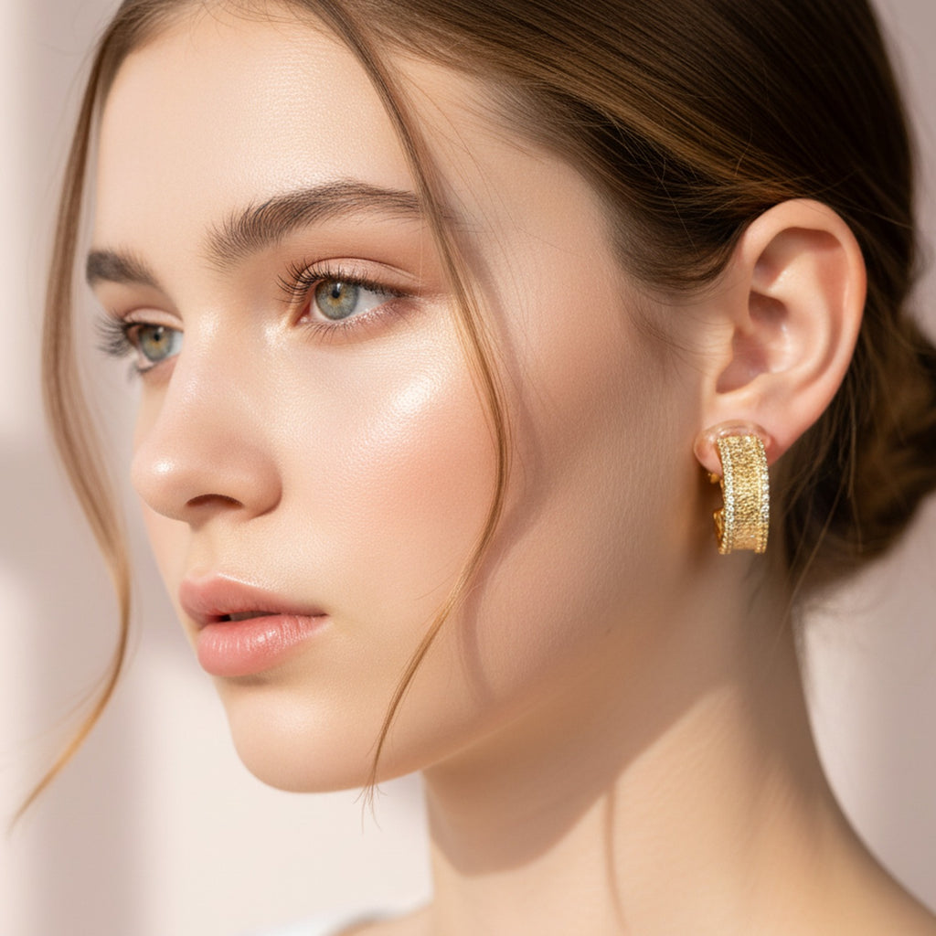 Gold Textured Chunky Huggie Earrings