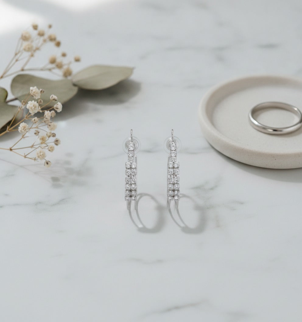 Rhinestone Hoop Earrings with Cross Detail - Jianyou Accessories – jewelry (view 2)