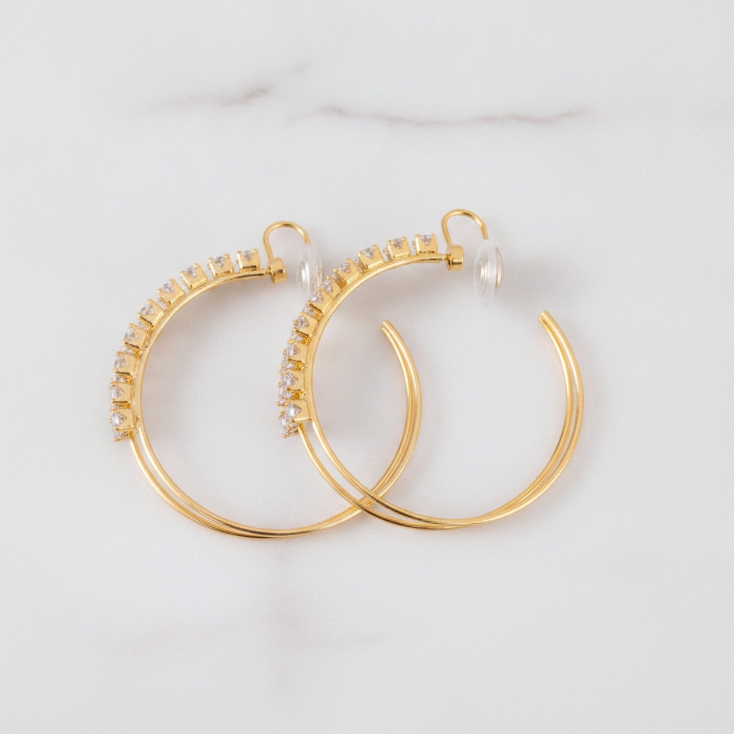 Rhinestone Hoop Earrings with Cross Detail - Jianyou Accessories