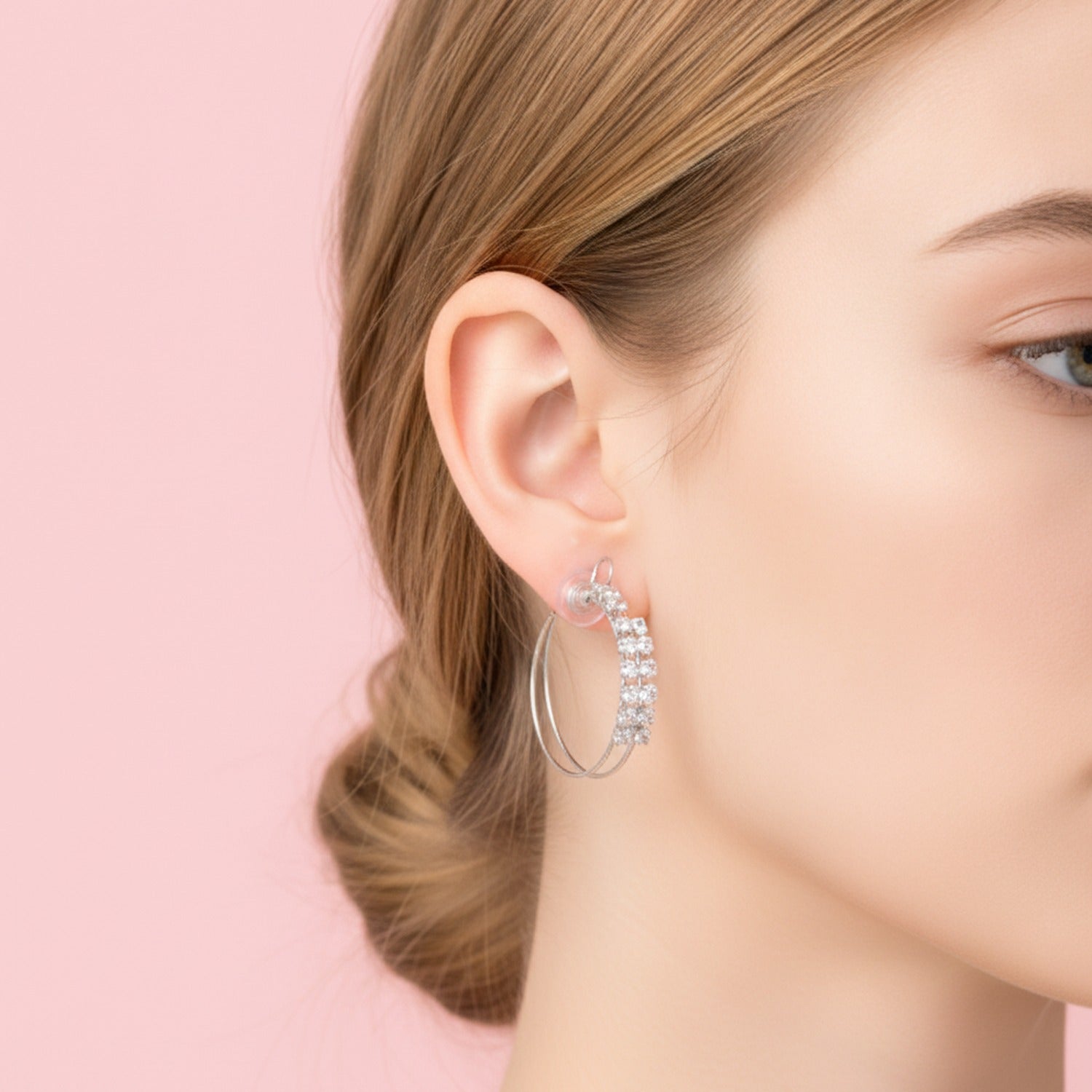 Rhinestone Hoop Earrings with Cross Detail - Jianyou Accessories