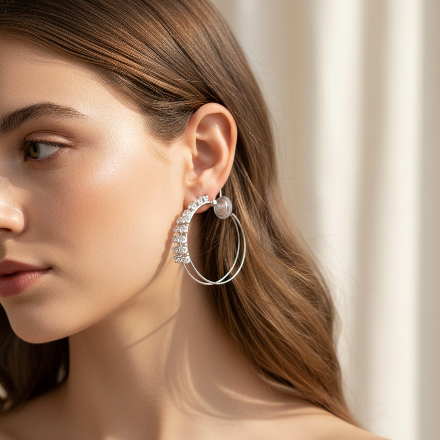 Gold Rhinestone Hoop Earrings with Cross Detail