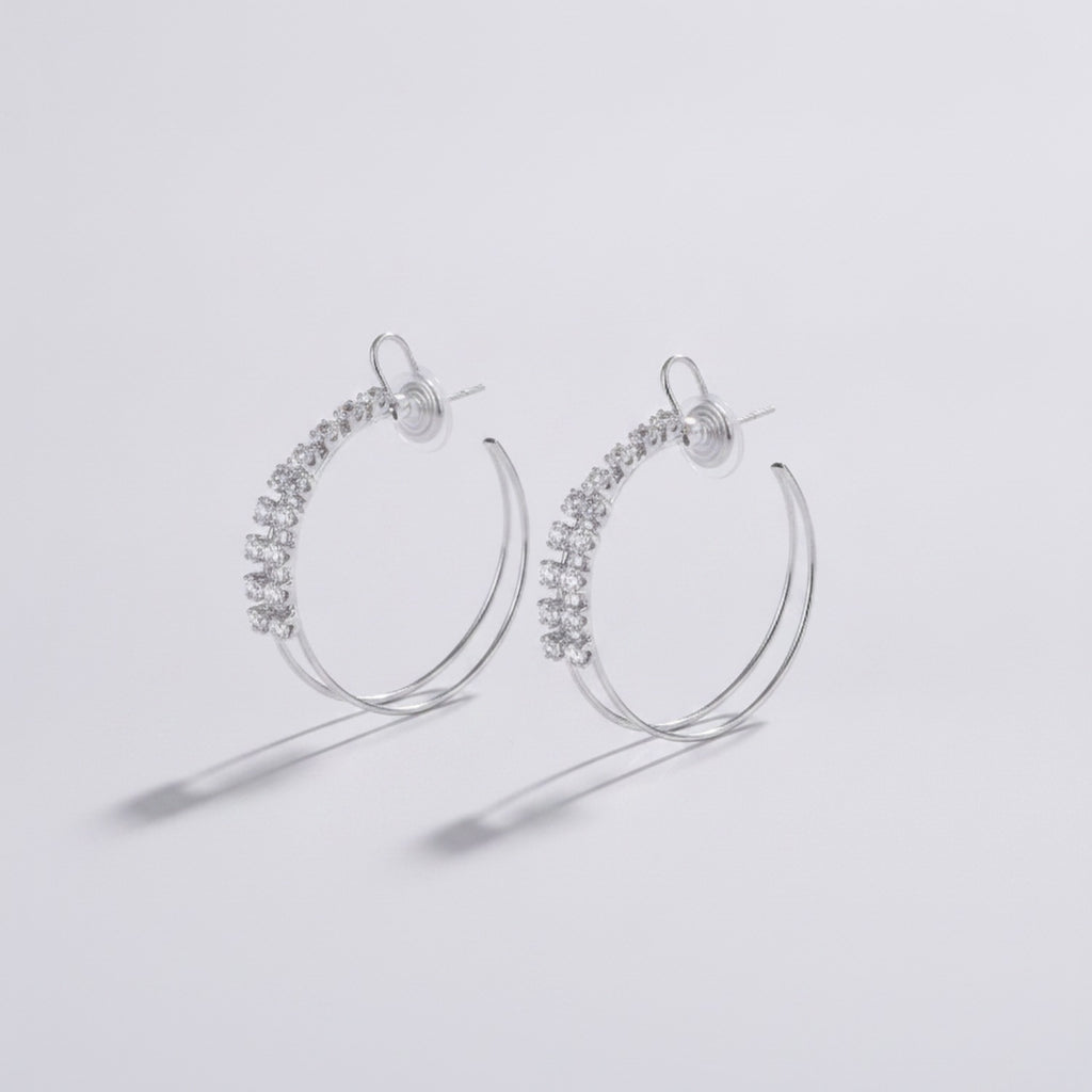 Rhinestone Hoop Earrings with Cross Detail - Jianyou Accessories 2
