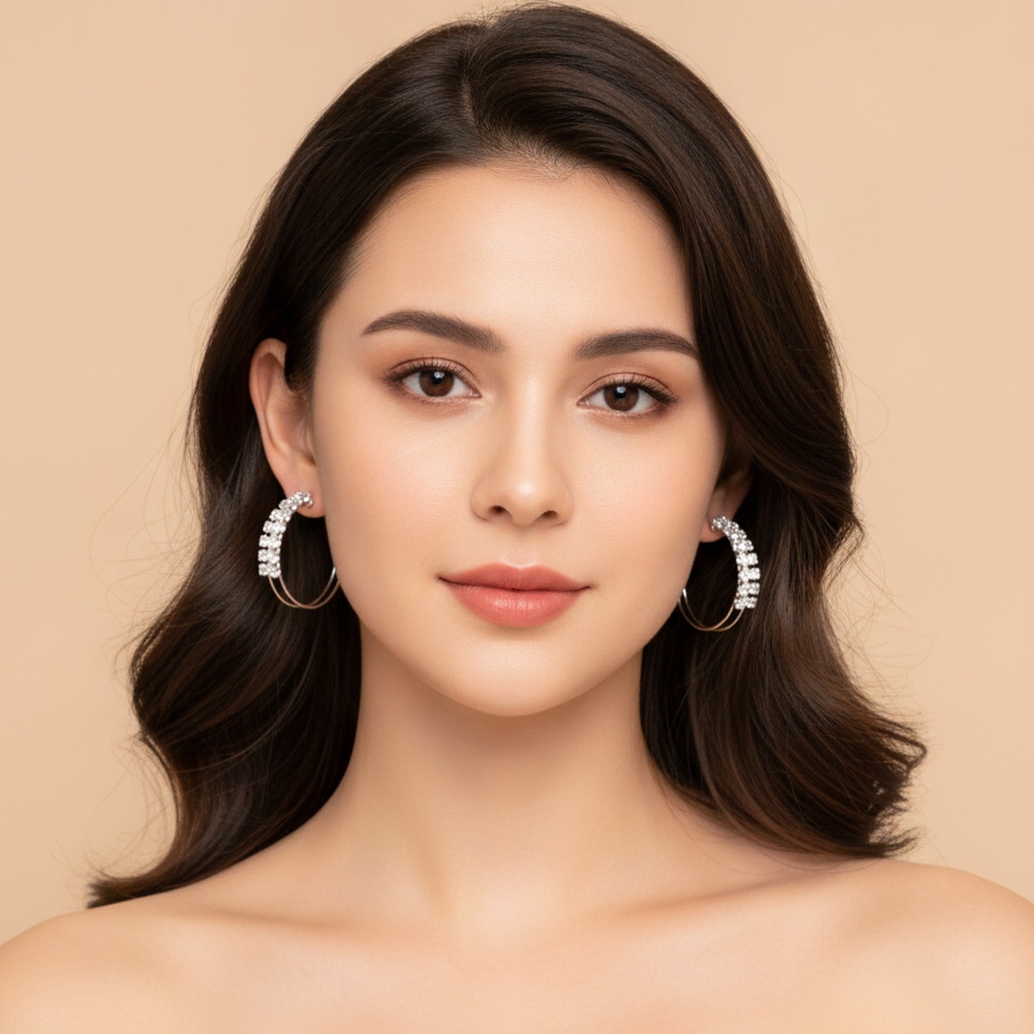 Rhinestone Hoop Earrings with Cross Detail - Jianyou Accessories 2
