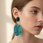 Teal Blue Oval Textured Drop Earrings