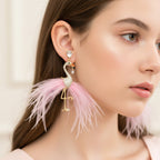 White Feather Butterfly Rhinestone Drop Earrings